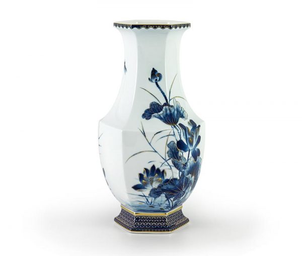Bình hoa, Bình hoa Lộc Phát 28 cm - Sen Vàng Nền Xanh Ngọc